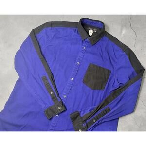 Men's Long Sleeve Button-Up Shirt Blue and Black Color Block